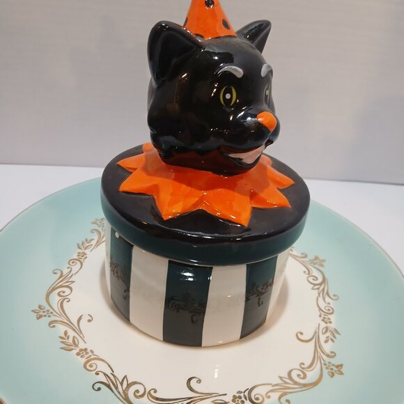 Halloween Retro Black Cat Ceramic Trinket Box - Picture 4 of 11